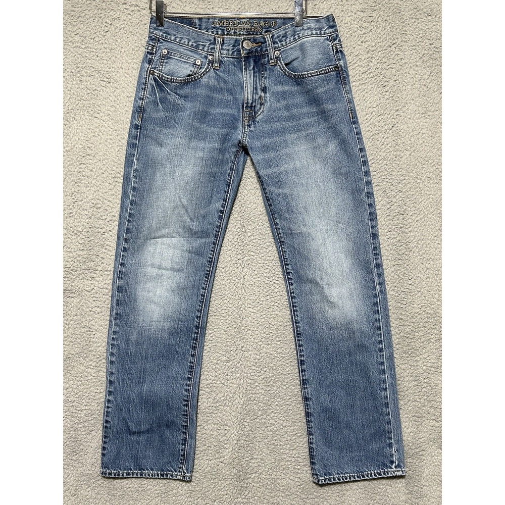 American Eagle Original Straightโ Jeans Men 28X30 Blue Denim Stretch Whiskered